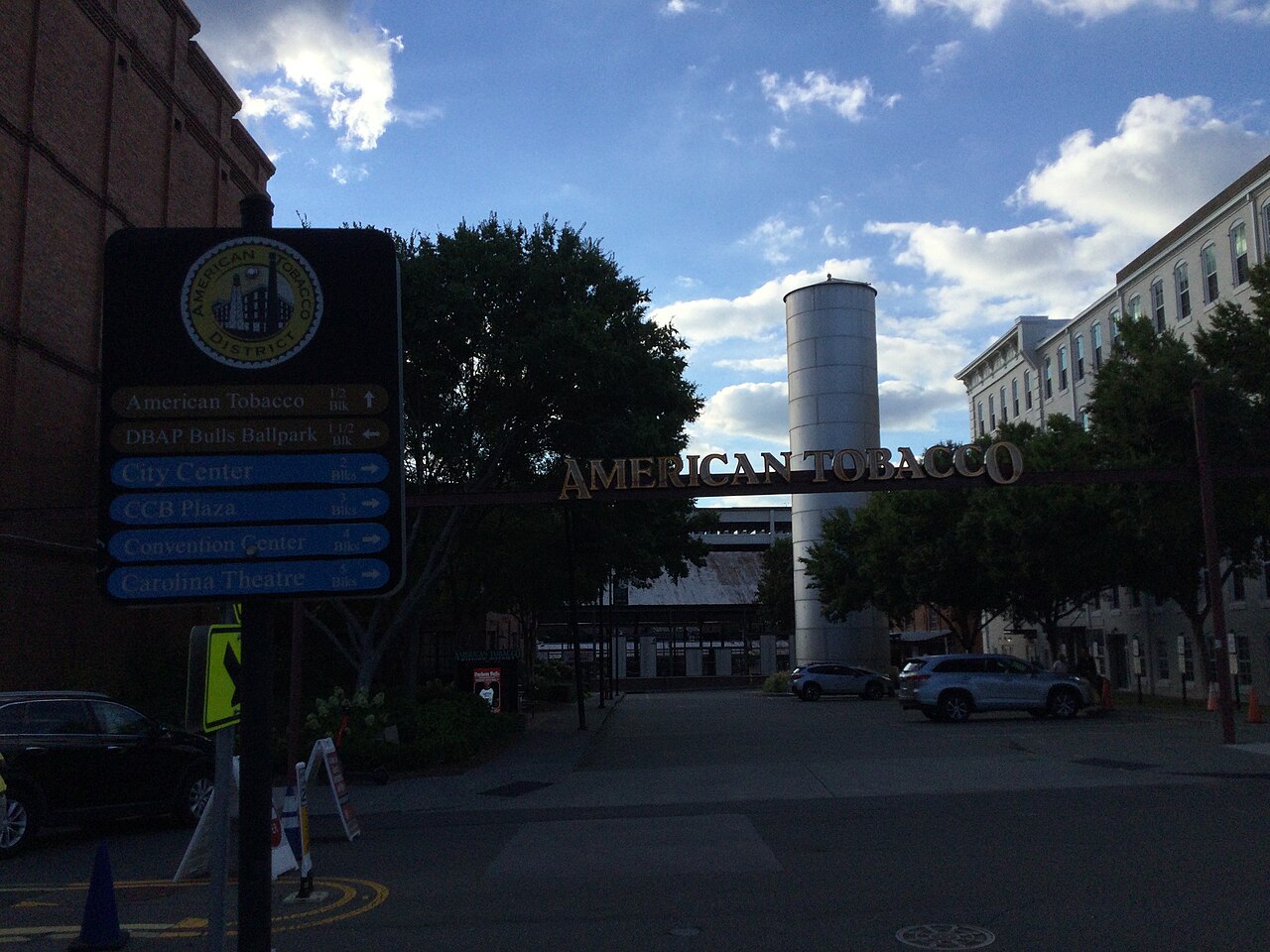 American Tobacco Campus in Durham at sunset