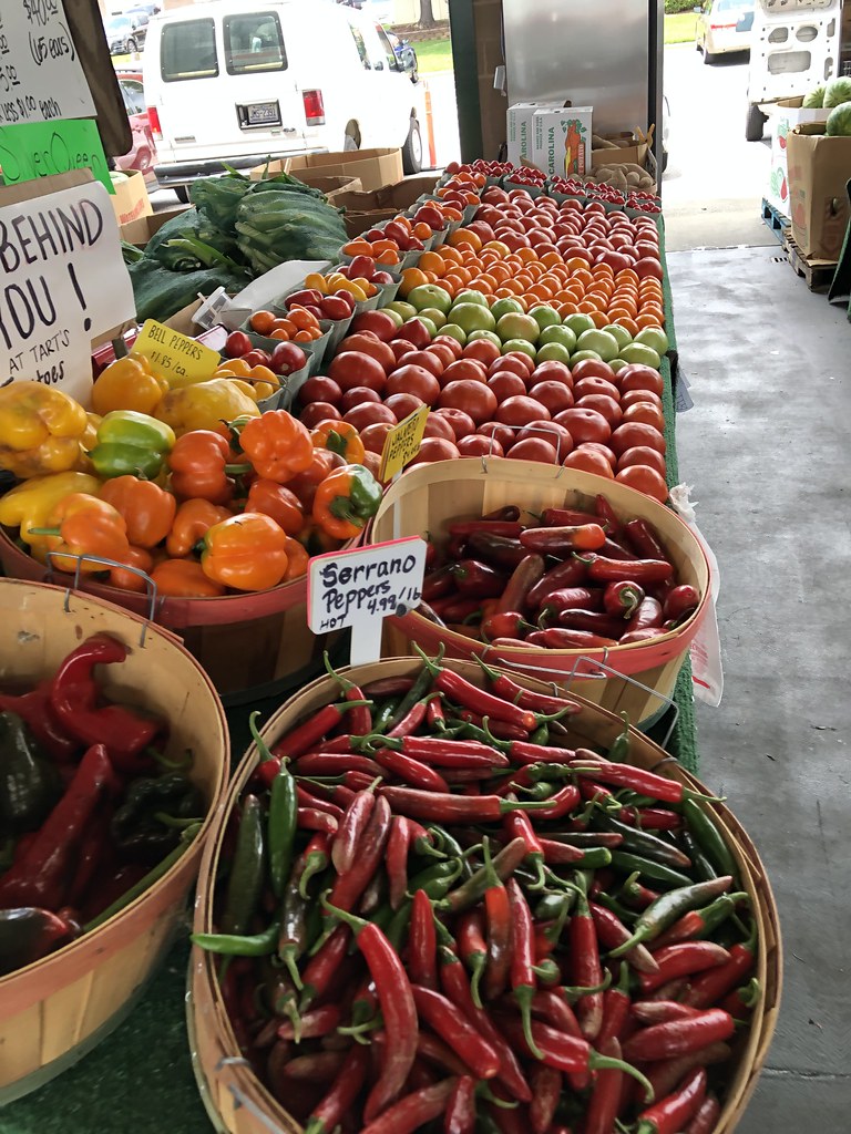 Produce stalls in the Raleigh State Farmers Market Farmers Building