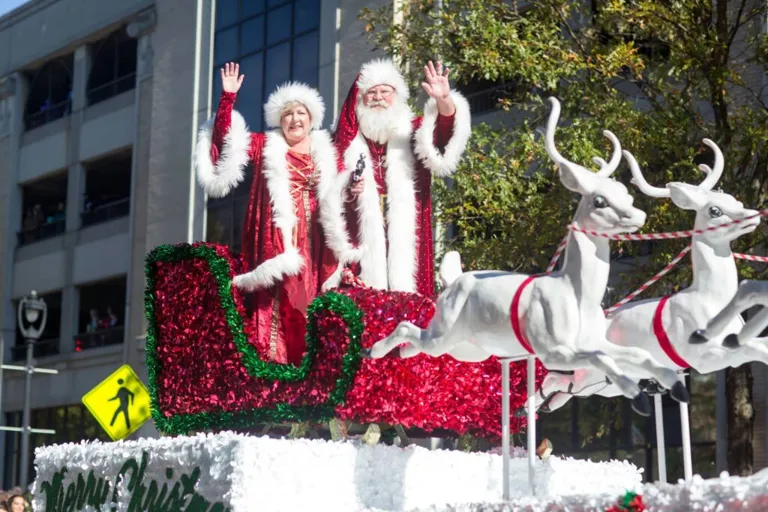 Santa and Mrs. Claus at the Raleigh Christmas Parade in 2018