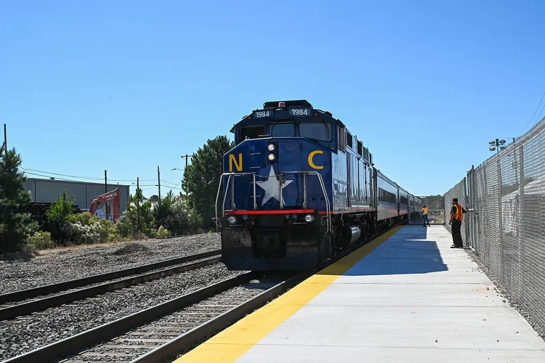 Piedmont passenger train at the North Carolina State Fair station in October 2024