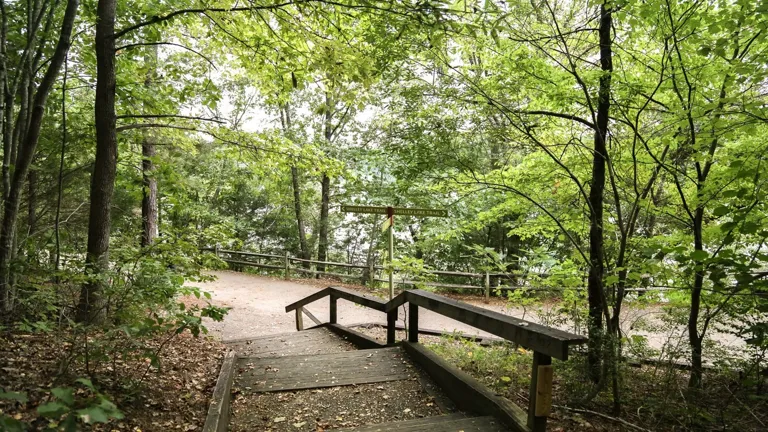 Scenic paved lakeside trail at Shelley Lake Park in Raleigh