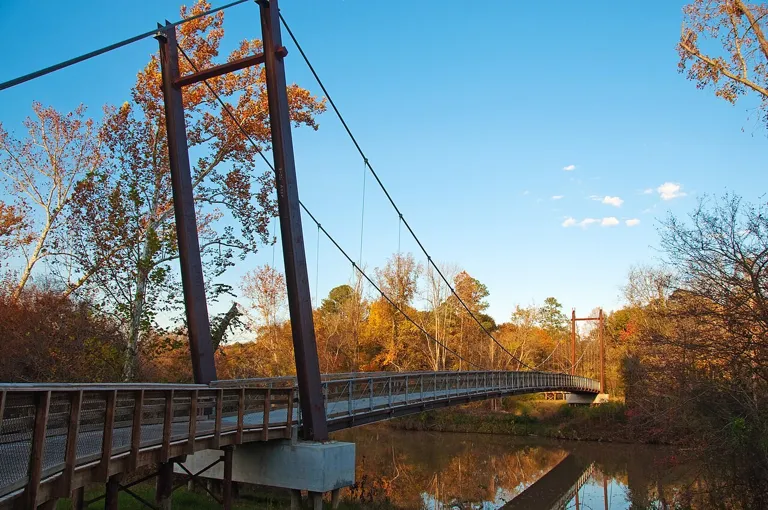 Skycrest suspension bridge on the Neuse River Greenway in Raleigh