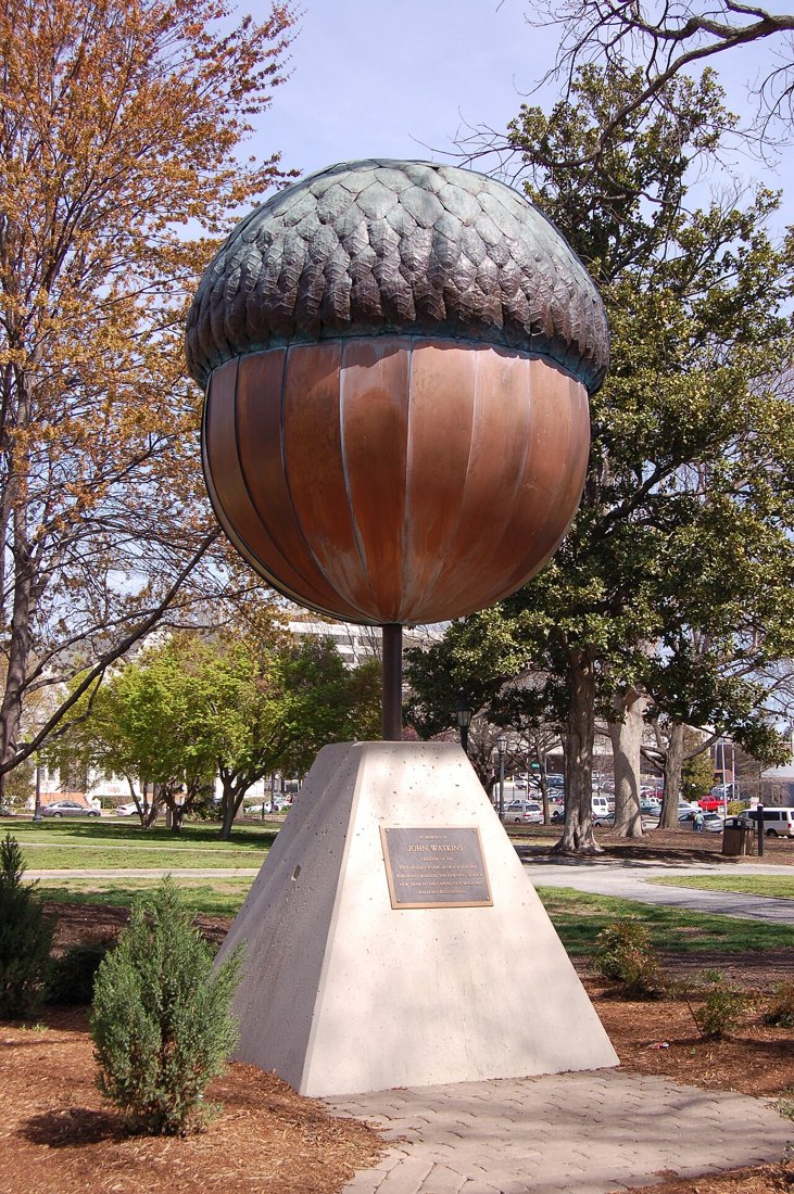 Raleigh’s acorn sculpture in Moore Square in 2008